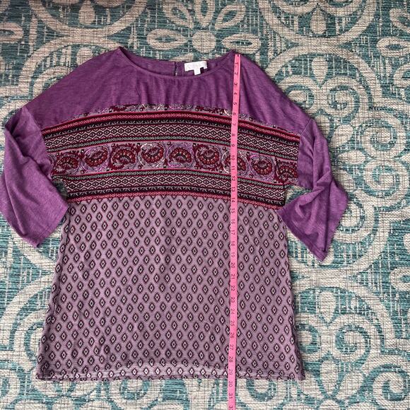 Weekend by Suzanne Betro Purple Paisley & Diamond Print Blouse - Size XL - Picture 5 of 7